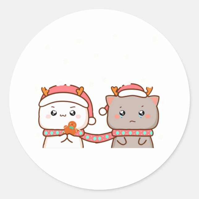 Peach And Goma Mochi Cat, Merry Christmas Classic Round Sticker (Front)