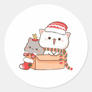 Peach And Goma Mochi Cat, Merry Christmas Classic Round Sticker