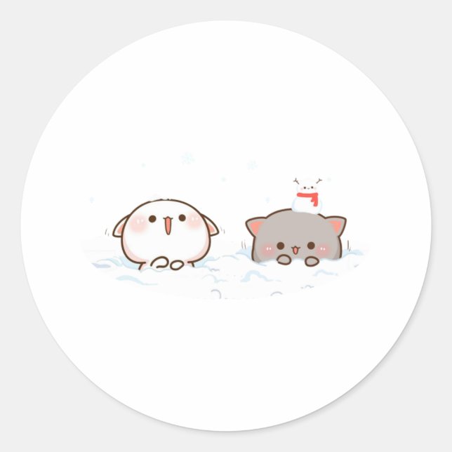 Peach And Goma Mochi Cat, Merry Christmas Classic Round Sticker (Front)