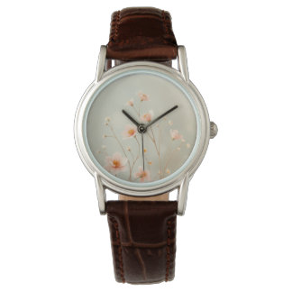 Peach and Green Floral Bokeh Little Flowers Wrist Watch