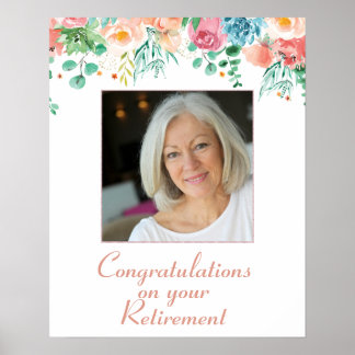 Peach and Green Floral Photo Retirement Poster