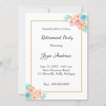 Peach and Green Floral Retirement Invitation