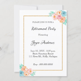 Peach and Green Floral Retirement Invitation