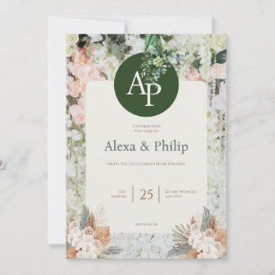Peach and Green Floral Wedding Invitation