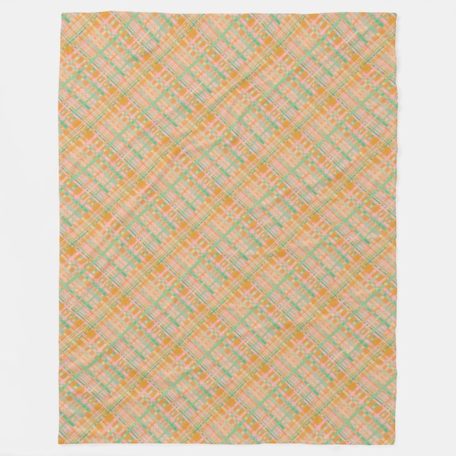 Peach And Green Fuzzy Fleece Blanket (Front)
