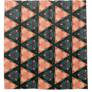 Peach and Green Geometric Shower Curtain