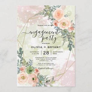 Peach and Green Gold Geometric Frame Invitation