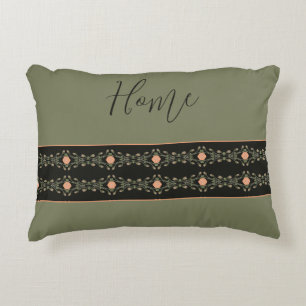 Peach And Green Pattern Decorative Cushion