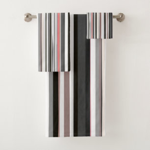 Peach and Grey Abstract Stripes Bath Towel Set
