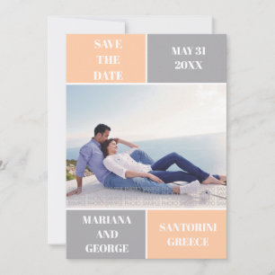 Peach and grey colour block  wedding Save the Date