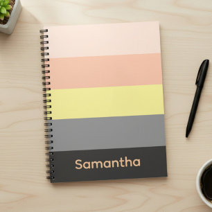 Peach and Grey Custom Colour Block Striped Noteboo Notebook
