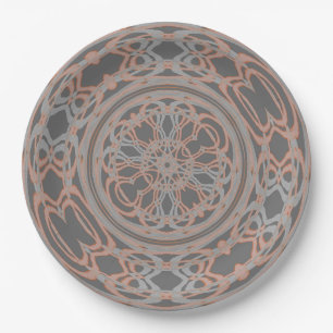 peach and grey design Paper Plate