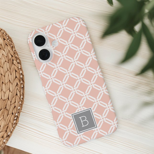 Peach and Grey Lattice Pattern Monogram Case-Mate iPhone Case (Creator Uploaded)