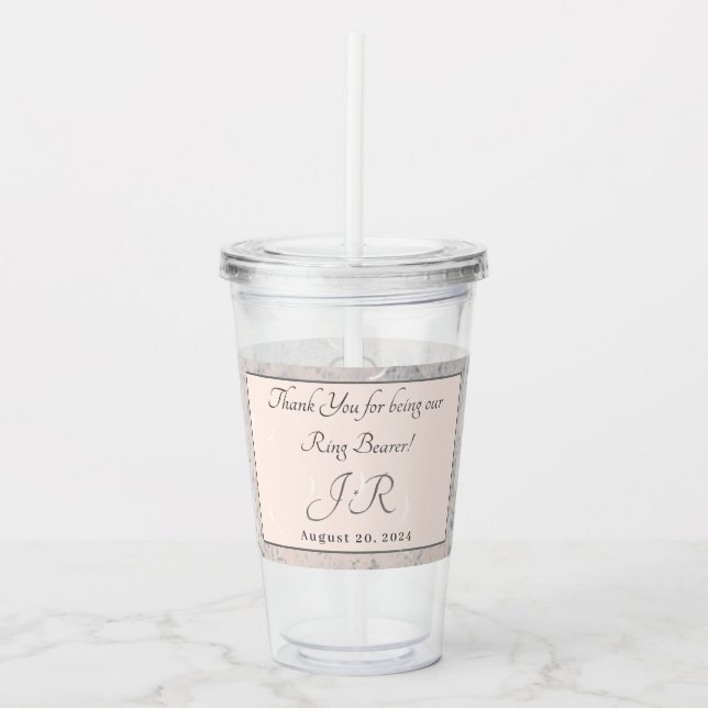 Peach and Grey Marble Ring Bearer Acrylic Tumbler (Front)