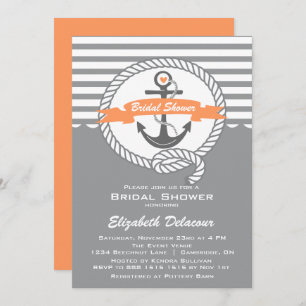 Peach and Grey Nautical Bridal Shower Invitation