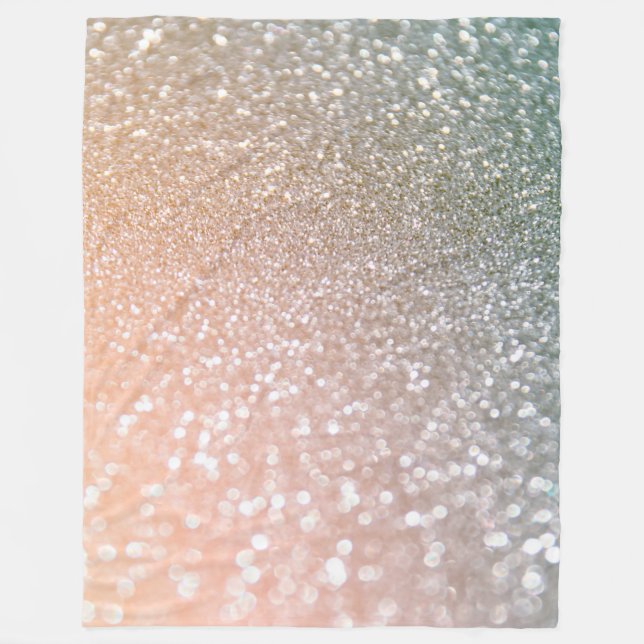 Peach and Grey Sparkle Glamour Glitter Fleece Blanket (Front)