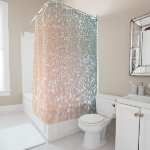 Peach and Grey Sparkle Glamour Glitter Shower Curtain