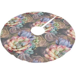 Peach and Grey Succulents Brushed Polyester Tree Skirt