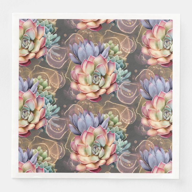 Peach and Grey Succulents Napkin (Front)