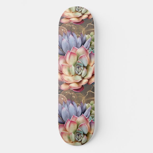 Peach and Grey Succulents Skateboard (Front)
