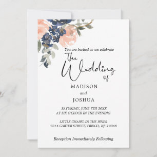 Peach and Indigo Blue Floral Invitation