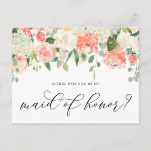 Peach and Ivory Flowers Be My Maid of Honour Postcard