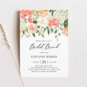 Peach and Ivory Watercolor Flowers Bridal Brunch Invitation