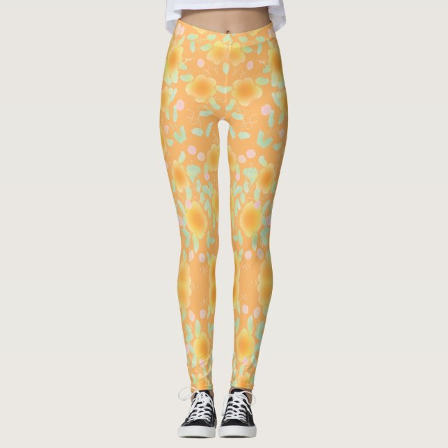 Peach and Mint Green Flowered Leggings (Front)