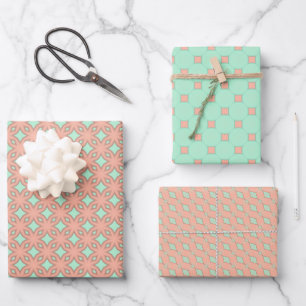 Peach and Mint Wrapping Paper Flat Sheet Set 13