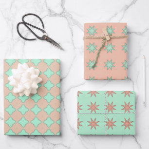 Peach and Mint Wrapping Paper Flat Sheet Set 2