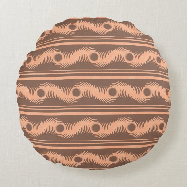 Peach and Mocha Spiral Pattern Round Cushion (Front)