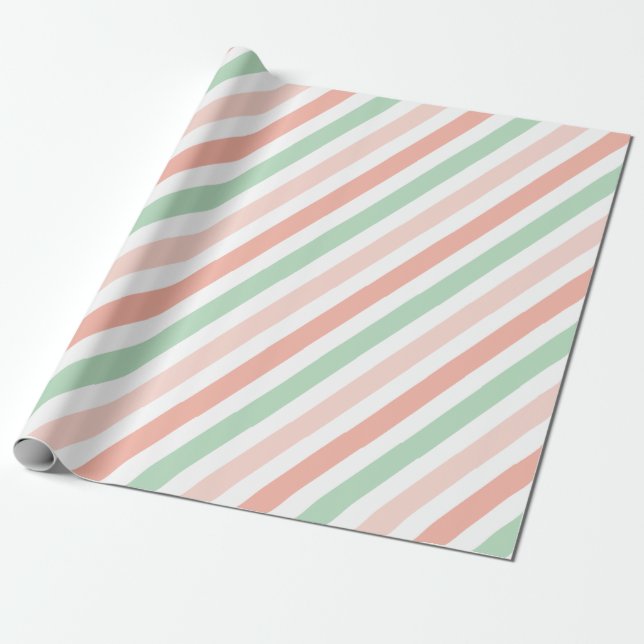 Peach and Moss Stripes Wrapping Paper (Unrolled)