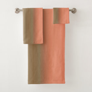 peach and olive streaks bath towel set