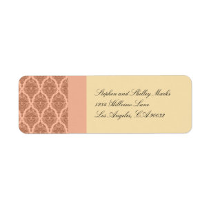 Peach and Orange Damask wedding address label Return Address Label