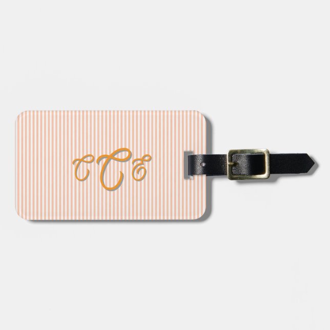 Peach and Orange Striped Monogram  Luggage Tag (Front Horizontal)