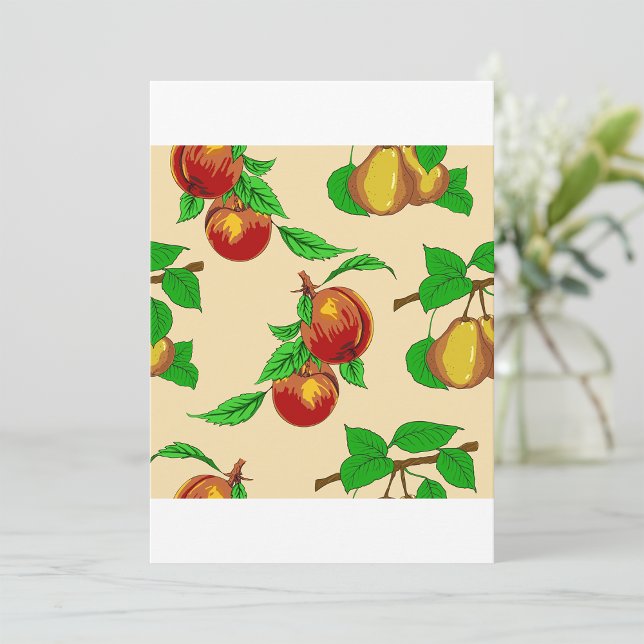 Peach and Pear Fruit Pattern Rustic Botanical Invitation (Creator Uploaded)