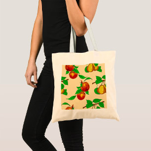 Peach and Pear Fruit Pattern Rustic Botanical Tote Bag