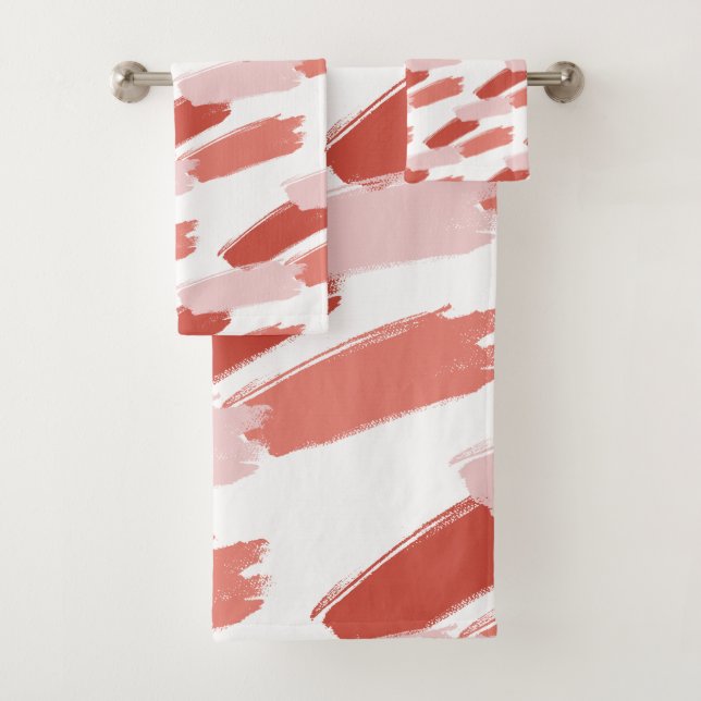 Peach and Pink Abstract Artwork Bath Towel Set (Insitu)
