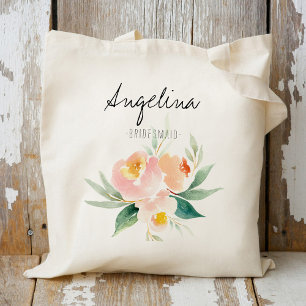 Peach and Pink Floral Bridesmaid favour Tote Bag