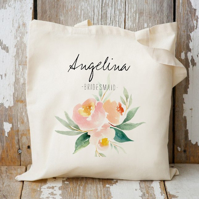 Peach and Pink Floral Bridesmaid favour Tote Bag (Creator Uploaded)