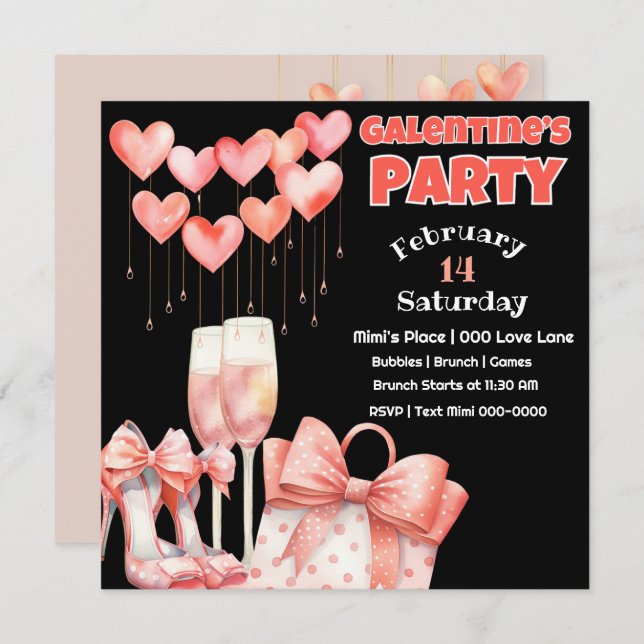 Peach and Pink Galentine's Day Party Invitation (Front/Back)