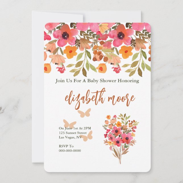 Peach And Pink Garden Flower Invitation (Front)