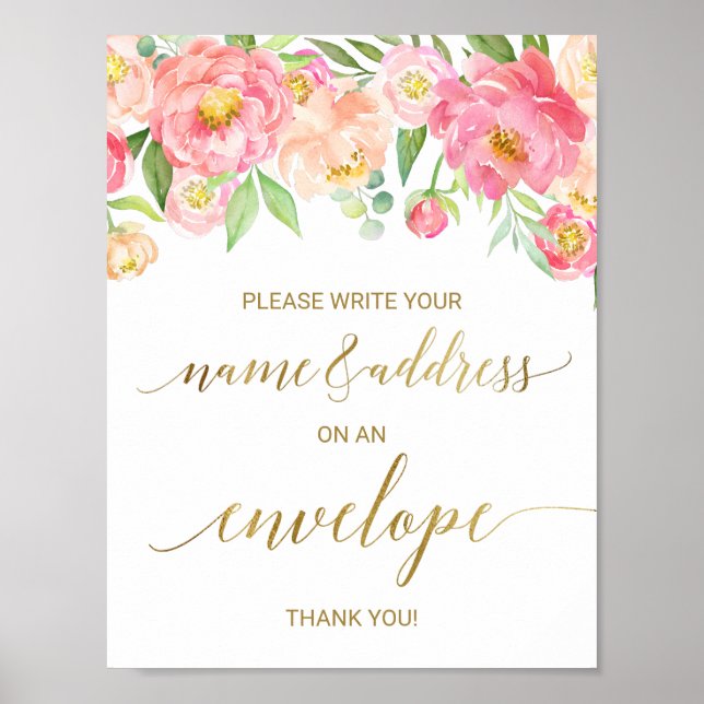 Peach and Pink Peony Address An Envelope Sign (Front)