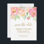 Peach and Pink Peony Flowers 80th Birthday Save The Date<br><div class="desc">This peach and pink peony flowers 80th birthday save the date is perfect for an elegant milestone birthday party. The floral design features a beautiful arrangement of watercolor peonies in shades of blush and coral matched with dainty faux gold foil calligraphy. Please Note: This design does not feature real gold...</div>