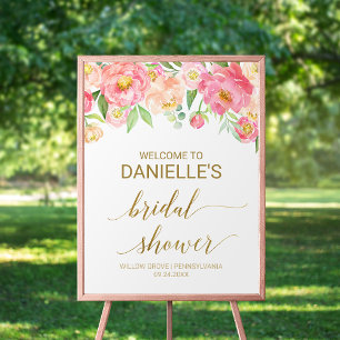 Peach and Pink Peony Flowers Bridal Shower Welcome Poster