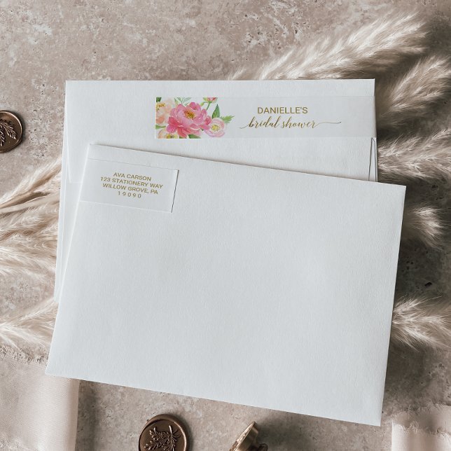Peach and Pink Peony Flowers Bridal Shower Wrap Around Label (Creator Uploaded)