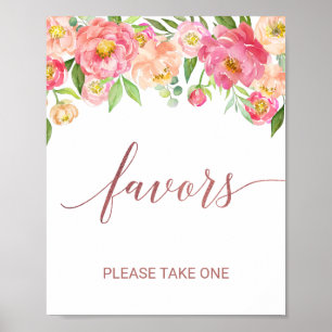 Peach and Pink Peony Flowers Rose Gold Favours Sig Poster