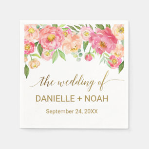 Peach and Pink Peony Flowers Wedding Napkin