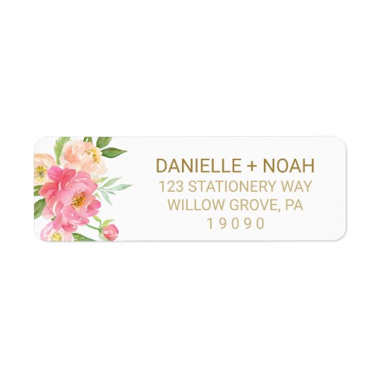 Peach and Pink Peony Flowers Wedding Return Address Label