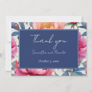 Peach and Pink Peony Flowers Wedding Thank You Card